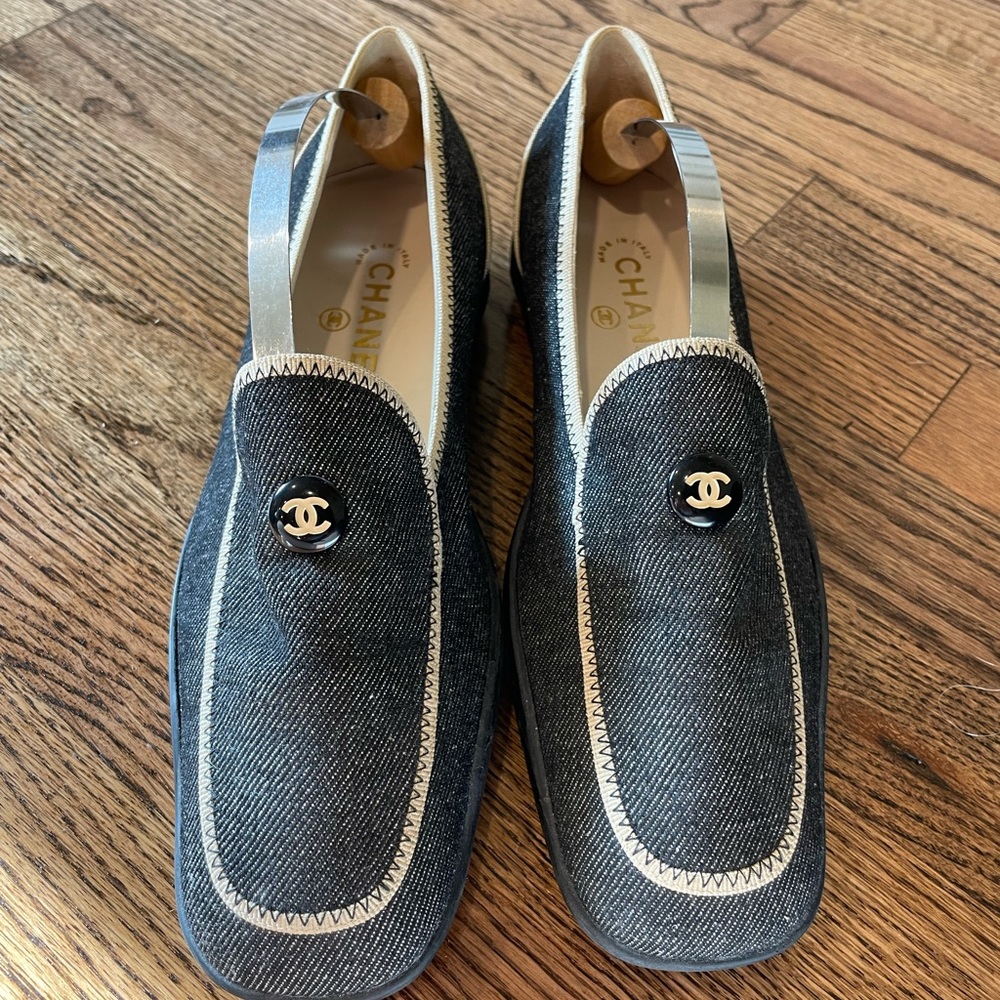 Chanel Black Denim Rubber Sole Loafer